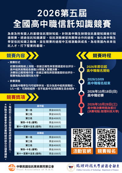 轉知：致理科技大學財務金融系舉辦「2026第五屆全國高中職信託知 識競賽」圖片