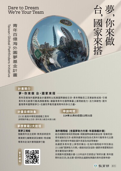 「青年百億海外圓夢基金計畫」活動海報圖片