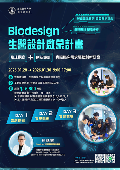 「Biodesign生醫設計啟蒙計畫第二期」營隊海報圖片