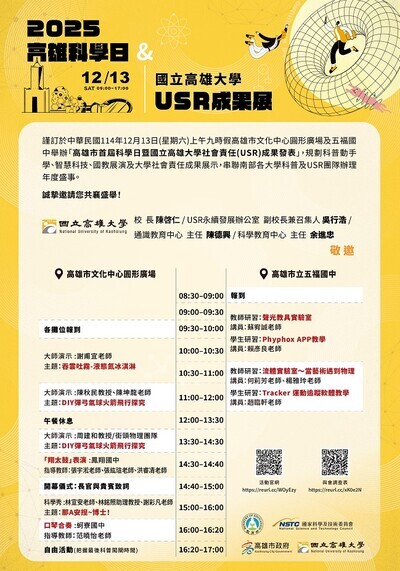 轉知~國立高雄大學舉辦「高 雄科學日暨國立高雄大學USR成果展」圖片