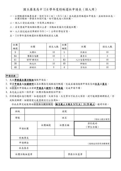 特殊選社申請表